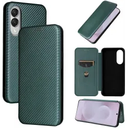 Coque portefeuille Phonesta Carbon Fiber Skin pour Samsung Galaxy S25 Edge - Vert foncé