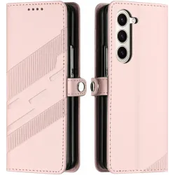 Coque portefeuille Phonesta Embossed Lines pour Samsung Galaxy Z Fold 6 - Rose
