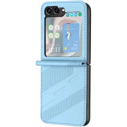 Coque arrière Phonesta Embossed Lines pour Samsung Galaxy Z Flip 7 FE / Z Flip 6 - Bleu clair