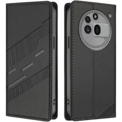 Coque portefeuille Phonesta Embossed Lines pour Nothing Phone (3a) Pro - Noir