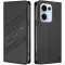 Coque portefeuille Phonesta Embossed Lines pour Oppo Reno13 - Noir