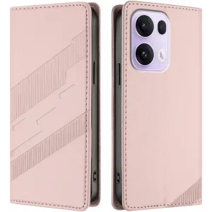 Coque portefeuille Phonesta Embossed Lines pour Oppo Reno13 Pro - Rose