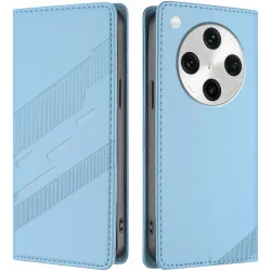 Coque portefeuille Phonesta Embossed Lines pour Oppo Find X8 Pro - Bleu clair