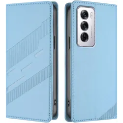 Coque portefeuille Phonesta Embossed Lines pour Oppo Reno12 - Bleu clair