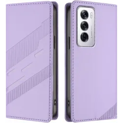 Coque portefeuille Phonesta Embossed Lines pour Oppo Reno12 - Violet