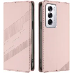 Coque portefeuille Phonesta Embossed Lines pour Oppo Reno12 - Rose
