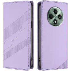 Coque portefeuille Phonesta Embossed Lines pour Oppo Reno12 F/Reno12 FS - Violet