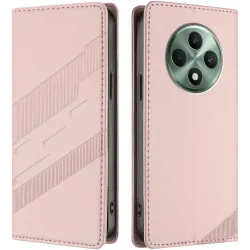 Coque portefeuille Phonesta Embossed Lines pour Oppo Reno12 F/Reno12 FS - Rose