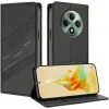 Coque portefeuille Phonesta Embossed Lines pour Oppo Reno12 F/Reno12 FS - Noir 1