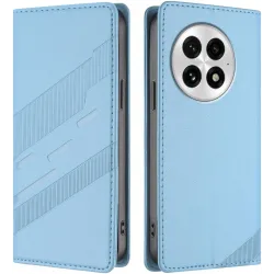 Coque portefeuille Phonesta Embossed Lines pour OnePlus 13 - Bleu clair
