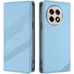 Coque portefeuille Phonesta Embossed Lines pour OnePlus 13R - Bleu clair