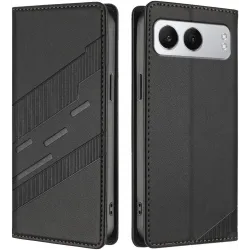Coque portefeuille Phonesta Embossed Lines pour OnePlus Nord 4 - Noir