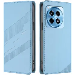 Coque portefeuille Phonesta Embossed Lines pour OnePlus 12R - Bleu clair
