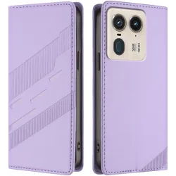 Coque portefeuille Phonesta Embossed Lines pour Motorola Edge 50 Ultra - Violet