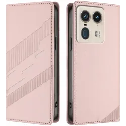 Coque portefeuille Phonesta Embossed Lines pour Motorola Edge 50 Ultra - Rose