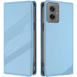 Coque portefeuille Phonesta Embossed Lines pour Motorola Moto G55 - Bleu clair