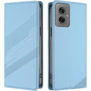 Coque portefeuille Phonesta Embossed Lines pour Motorola Moto G55 - Bleu clair
