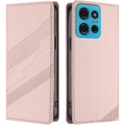 Coque portefeuille Phonesta Embossed Lines pour Motorola Moto G75 - Rose