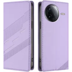 Coque portefeuille Phonesta Embossed Lines pour Xiaomi Poco F7 Pro/F7 Ultra - Violet