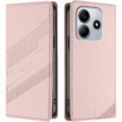 Coque portefeuille Phonesta Embossed Lines pour Xiaomi Redmi Note 14 4G - Rose