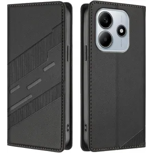 Coque portefeuille Phonesta Embossed Lines pour Xiaomi Redmi Note 14 4G - Noir
