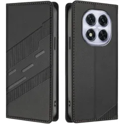 Coque portefeuille Phonesta Embossed Lines pour Xiaomi Redmi Note 14 Pro 4G - Noir