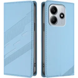 Coque portefeuille Phonesta Embossed Lines pour Xiaomi Redmi Note 14 5G - Bleu clair
