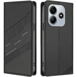 Coque portefeuille Phonesta Embossed Lines pour Xiaomi Redmi Note 14 5G - Noir