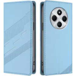 Coque portefeuille Phonesta Embossed Lines pour Xiaomi Redmi 14C / Xiaomi Poco C75 - Bleu clair