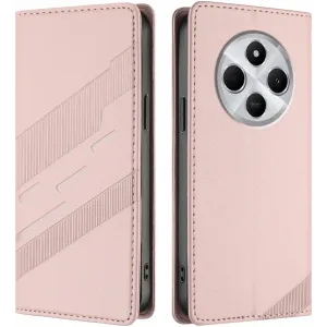 Coque portefeuille Phonesta Embossed Lines pour Xiaomi Redmi 14C / Xiaomi Poco C75 - Rose