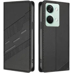 Coque portefeuille Phonesta Embossed Lines pour OnePlus Nord 3 - Noir