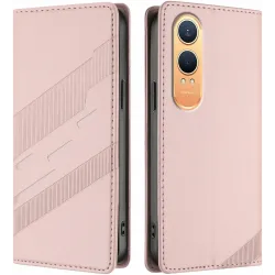 Coque portefeuille Phonesta Embossed Lines pour OnePlus Nord CE 4 Lite - Rose