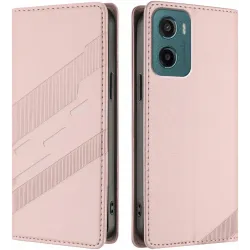 Coque portefeuille Phonesta Embossed Lines pour Motorola Moto G05 / Moto E15 - Rose