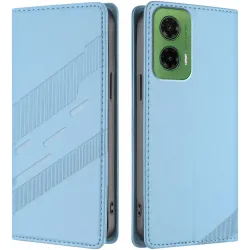 Coque portefeuille Phonesta Embossed Lines pour Motorola Moto G35 - Bleu clair