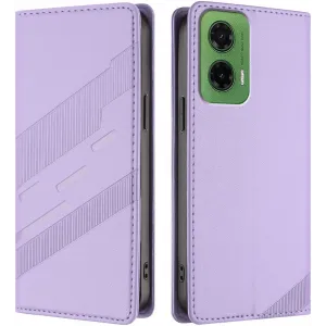 Coque portefeuille Phonesta Embossed Lines pour Motorola Moto G35 - Violet