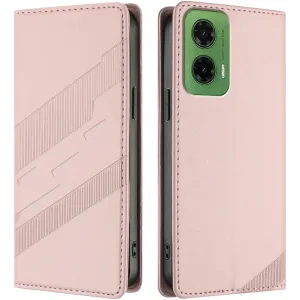 Coque portefeuille Phonesta Embossed Lines pour Motorola Moto G35 - Rose