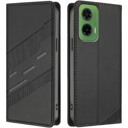 Coque portefeuille Phonesta Embossed Lines pour Motorola Moto G35 - Noir