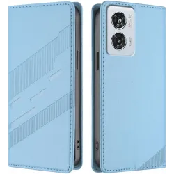 Coque portefeuille Phonesta Embossed Lines pour Motorola Edge 50 Fusion - Bleu clair