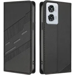 Coque portefeuille Phonesta Embossed Lines pour Motorola Edge 50 Fusion - Noir