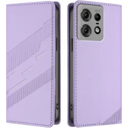 Coque portefeuille Phonesta Embossed Lines pour Motorola Edge 50 Pro - Violet