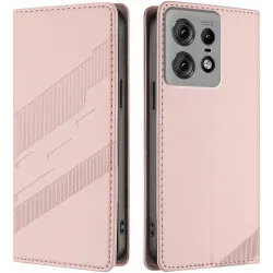 Coque portefeuille Phonesta Embossed Lines pour Motorola Edge 50 Pro - Rose