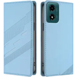 Coque portefeuille Phonesta Embossed Lines pour Motorola Moto G04 / G04s / G24 / G24 Power / E14 - Bleu clair