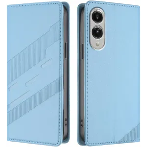 Coque portefeuille Phonesta Embossed Lines pour Samsung Galaxy S25 Edge - Bleu clair