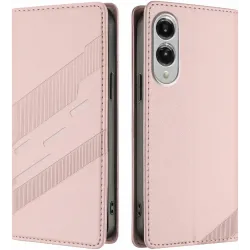 Coque portefeuille Phonesta Embossed Lines pour Samsung Galaxy S25 Edge - Rose
