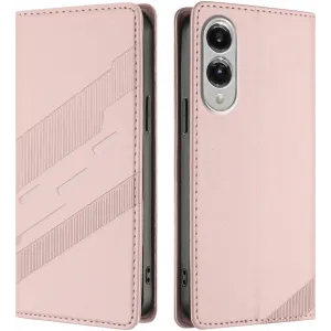 Coque portefeuille Phonesta Embossed Lines pour Samsung Galaxy S25 Edge - Rose