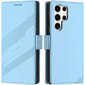 Coque portefeuille Phonesta Embossed Lines pour Samsung Galaxy S25 Ultra - Bleu clair