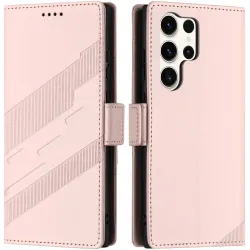 Coque portefeuille Phonesta Embossed Lines pour Samsung Galaxy S25 Ultra - Rose