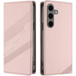Coque portefeuille Phonesta Embossed Lines pour Samsung Galaxy S25 Plus - Rose