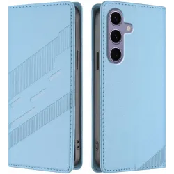 Coque portefeuille Phonesta Embossed Lines pour Samsung Galaxy S24 FE - Bleu clair