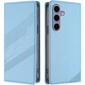 Coque portefeuille Phonesta Embossed Lines pour Samsung Galaxy S24 FE - Bleu clair
